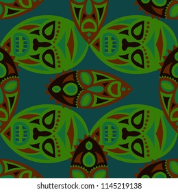 Tribal ethnic seamless pattern with masks.