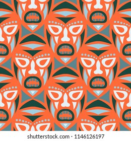 Tribal ethnic seamless pattern with masks.