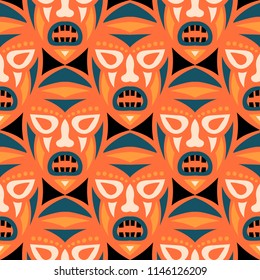 Tribal ethnic seamless pattern with masks.