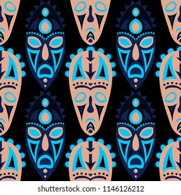 Tribal ethnic seamless pattern with masks.
