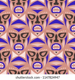 Tribal ethnic seamless pattern with masks.