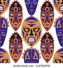 Tribal ethnic seamless pattern with masks.