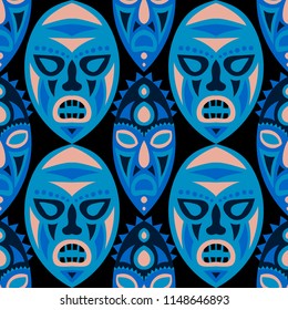 Tribal ethnic seamless pattern with masks.