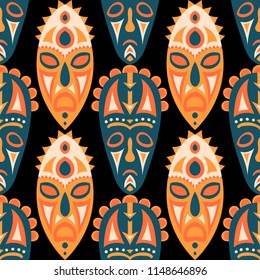 Tribal ethnic seamless pattern with masks.