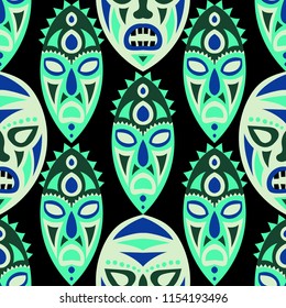 Tribal ethnic seamless pattern with masks.