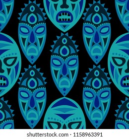 Tribal ethnic seamless pattern with masks.