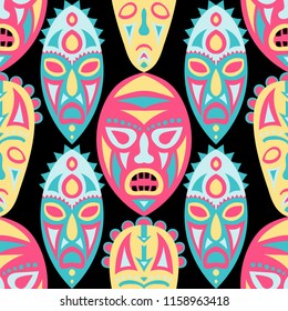 Tribal ethnic seamless pattern with masks.