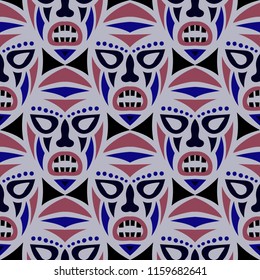 Tribal ethnic seamless pattern with masks.