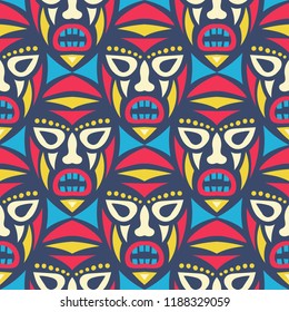 Tribal ethnic seamless pattern with masks.