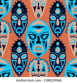 Tribal ethnic seamless pattern with masks.