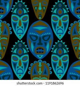 Tribal ethnic seamless pattern with masks.