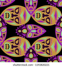 Tribal ethnic seamless pattern with masks.