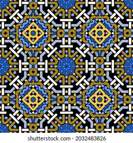 Tribal ethnic seamless pattern. Ornamental intricate bright background. Repeat colorful patterned backdrop. Geometric celtic style braided ornaments with folk elements. Symmetrical vector design.