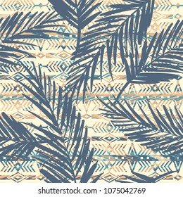 Tribal ethnic seamless pattern with palm leaves. Vector background