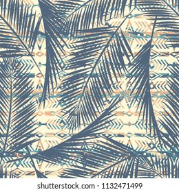 Tribal ethnic seamless pattern with palm leaves. Vector background
