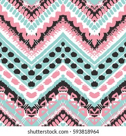 Tribal ethnic seamless pattern. Vector illustration for fashion design. Aztec watercolor background. Cute stylish navajo fabric. Doodle hand drawn art print. Chevron zig zag abstract native motif