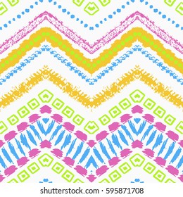 Tribal ethnic seamless pattern. Vector illustration for fashion design. Aztec watercolor background. Cute stylish navajo fabric. Doodle hand drawn art print. Chevron zig zag abstract native motif