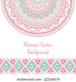 Tribal ethnic seamless stripe and round pattern background. Vector illustration for your cute feminine romantic design. Aztec sign on white background. Pink and blue colors. Borders and frames.