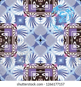 Tribal ethnic style geometric vector seamless pattern. Vector colorful aztec navajo native background. Tribe repeat backdrop. Ornamental  design with geometrical abstract radial shapes, lines, zigzag