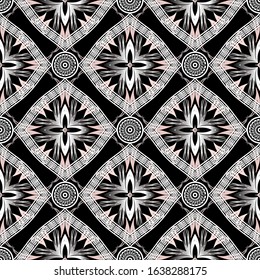 Tribal ethnic style greek vector seamless pattern. Geometric ornamental ornate background. Repeat symmetrical floral backdrop. Abstract beautiful greek key meanders ornament with flowers, frames.