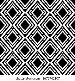 Stammes, ethnischer Stil.Nahtloses Muster. Folkloremotiv. Shibori bindet farbigen Hintergrund. Böhmisches Modedesign. handgezeichnet, schwarz-weißfarbige Ornamente für Textilien, Tapeten, Umhüllungspapier, Stoffgewebe