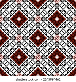 Tribal ethnic style seamless pattern. Greek rhombus background. Elegant repeat backdrop. Geometric ornaments. Modern symmetrical abstract design in black white red colors. Endless texture. Vector.