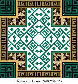 Tribal ethnic style seamless pattern with square borders frames. Ornate greek background. Beautiful colorful geometric ornament. Abstract ornamental elegant design. Greek key meander. Endless texture.