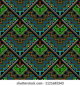 Tribal ethnic style zigzag vector seamless pattern. Ornamental geometric tiled rhombus background. Chevron ornaments. Aztec navajo mexican style decorative design. Abstract modern colorful texture. 