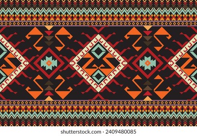 tribal ethnic themes geometric seamless background with a Peruvian american indigenous pattern. Textile print with rich native American tribal themes in an ethnic traditional style. Clothing with Nava