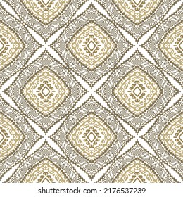 Tribal ethnic traditional seamless pattern. Greek ornamental background. Elegant repeat backdrop. Golden geometric ornaments with frames. Modern beautiful isolated design on white. Endless texture.