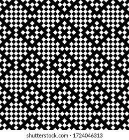 Tribal ethnic vector pattern background with monochrome.Black and white meander pixel art pattern.Vector seamless pattern with pixel art