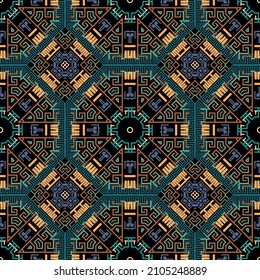 Tribal ethnic vector seamless pattern. Repeat abstract greek background. Greek key, meanders colorful ornament.  Geometric modern traditional design. Greek frames, borders, octagons, rhombus, shapes.