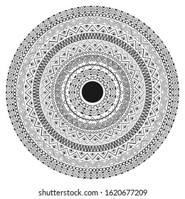 Tribal ethnic vintage round ornament. Aztec sign isolated on white background. Vector illustration