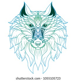 Tribal ethnic wolf totem, detailed ornate. Vector illustration