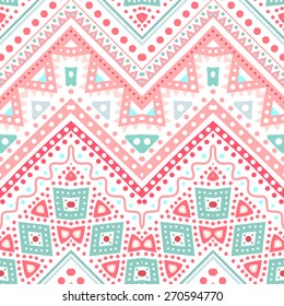 Tribal ethnic zig zag pattern. Vector illustration for your cute feminine romantic design. Aztec sign on white background. Pink and blue colors. Borders and frames. Pretty texture wallpaper.
