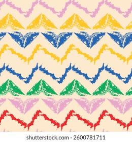 Tribal ethnical geometrical seamless pattern with colorful triangles. Tribal chevron background