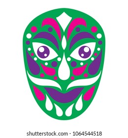Tribal ethnik mask. Colorful green mask illustration on white background.