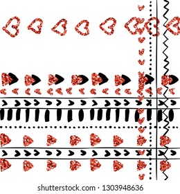 Tribal etnic pattern with red glitter. African hand drawn striped
