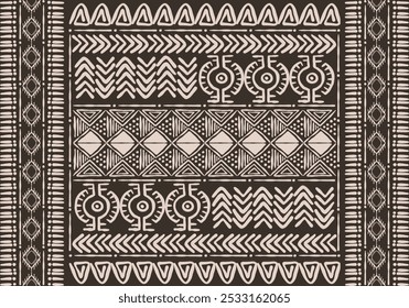 Padrão boêmio de tecido tribal, elementos geométricos de pano de lama americano, ziguezague, design tribal, ilustração vetorial, padrão bogol de pano de lama africano, design de padrão asteca tribal para têxtil, moda, tapete.