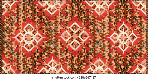 Tribal fabric pattern on a brown pattern background, designed as a template to print on fabric or carpet, curtains, wallpaper or paper.