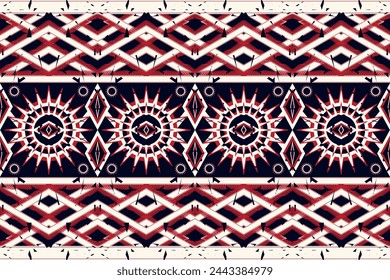 Tribal fabric pattern with red and white eyes