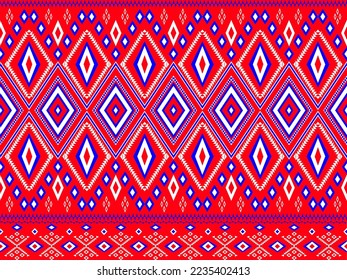 Tribal fabric pattern,Fabric pattern 3 colors,Geometric Ethnic pattern design for background,carpet,wallpaper,clothing,sarong,wrapping,Native,Batik,fabric,Red,Vector illustration.embroidery style. 