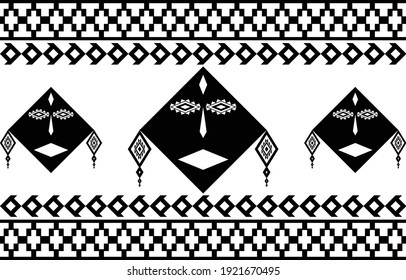 Tribal face Black and white Abstract ethnic geometric pattern design for background or wallpaper.vector illustration To print fabric patterns, rugs, shirts, costumes, turban, hats, curtains.