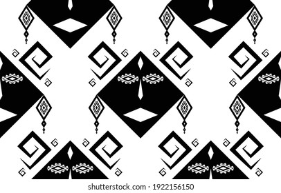 Tribal face Black and white Abstract ethnic geometric seamless pattern design for background or wallpaper.vector illustration To print fabric patterns, rugs, shirts, costumes, turban, hats, curtains.