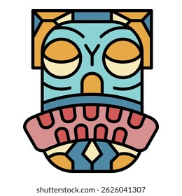 Tribal face icon. Outline tribal face vector icon color flat isolated on white