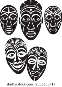 Tribal Face Mask hawaiian and african culture Vector Icon Set