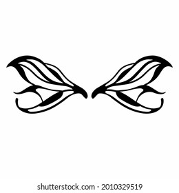 Tribal Fairy Wings Logo. Tattoo Design. Stencil Vector Illustration.