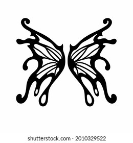 Tribal Fairy Wings Logo. Tattoo Design. Stencil Vector Illustration.