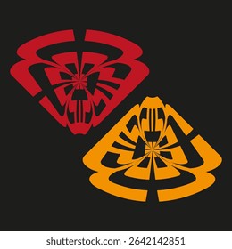 Tribal fan shapes. Red yellow pattern. Cultural ornament element. Vector ethnic symbol.