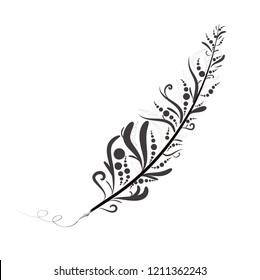 tribal feather fountain pen in black and white, illustration vector. 